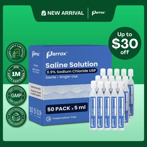 0.9% Saline Solution for Nebulizer (50x5mL vials) - Parrox Daily Nasal Care - Sodium Chloride USP, Single-Use, Preservative-Free