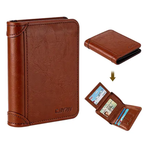 Men's Retro Vintage Leather Compact Short Wallet - Casual Flap RFID Safe Multi-Function Card Holder with Card Slots, Snap Closure, Ideal Birthday Gift for Everyday Use