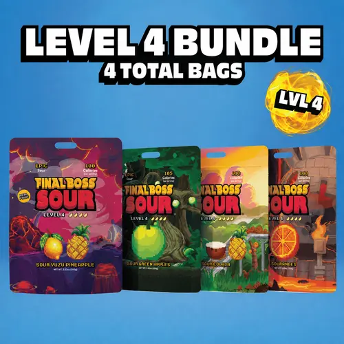 Final Boss Sour - Level 4 Bundle (Oranges & Apples) (4-Pack) Dried Snack Fruit Snack Bite Flavor