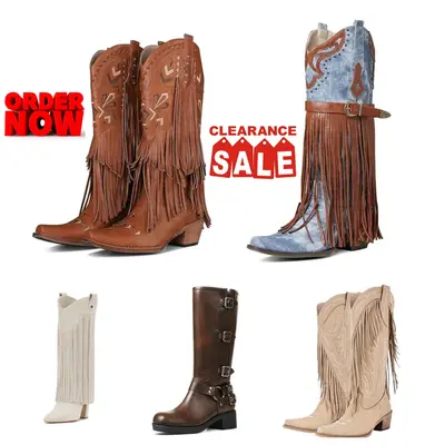Women's Western Cowboy Boots Clearance Sale- Multi-Style Fringe & Studded Knee High Boots