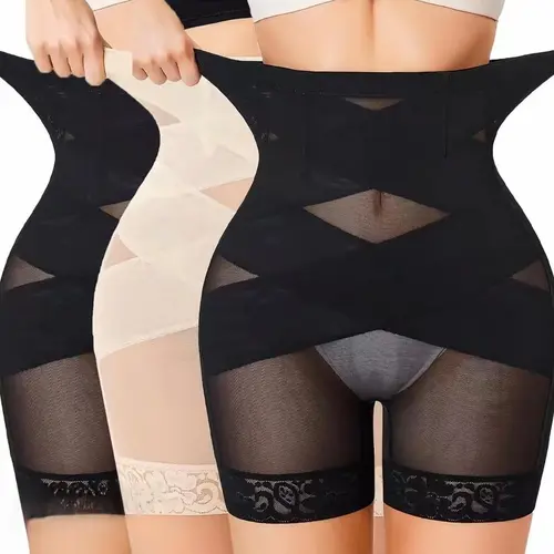 Women's High-Waisted Shapewear Shorts - Breathable Lace & Mesh, Tummy Control, Thigh Slimmer, Hip Lift, Body Contouring Shapewear for Women, Fitness Use, Casual, Halloween, Wedding, Thanksgiving, Fantasy, Easter, Role Play, Valentines Day, Basics, Retro,