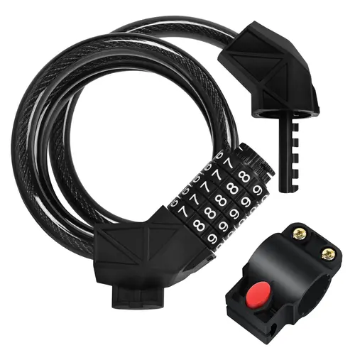 Anti-Theft 5-Digit Code Bike Lock with 4ft Steel Cable, 100000 Combinations, Weatherproof PVC, User-Settable Code, Universal Fit, 30-Second Reset Bike Security Bike Lock Mount Bike Protection Bike Safety outdoorfun