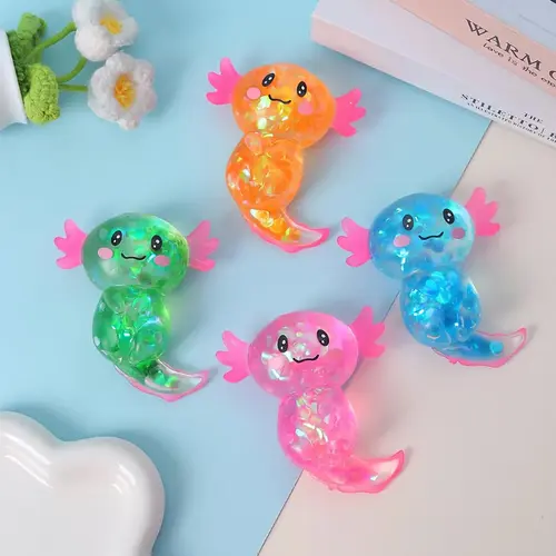 Cute Axolotl Squishy - Glittery Stretchy Squeeze Fidget, Oddly Satisfying Tactile Play Stress Relief, Assorted Colors, Kids Favorites & Toys for Grown Ups, Birthday Party Favors