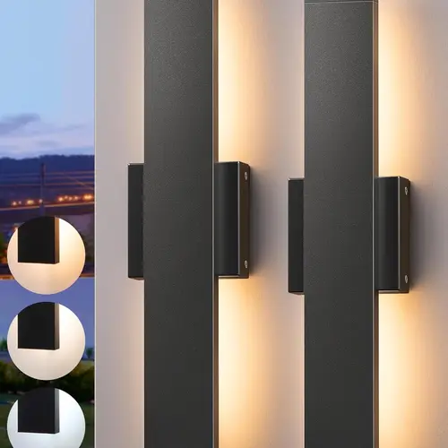EDISHINE 2-Pack Dimmable LED Outdoor Wall Sconces, 15.7 in Modern Black Iron-Polycarbonate Light, 3000K/4000K/5000K, 120V SCR Dimmer Compatible, IP65 Water Resistant, for Entrance, Garage