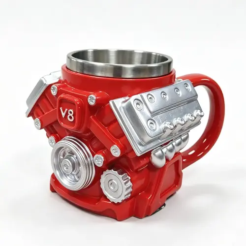 10oz Personalized Stainless Steel Mug - Handcrafted V8 Engine Design, Durable Reusable Washable Tea/Coffee Drinkware, Unique Gifts for Man, Dad Gifts for Men's Stuff (Car Enthusiasts, Fathers Day)