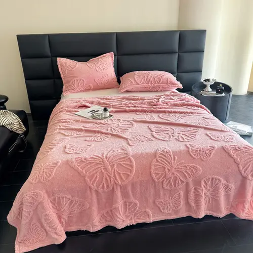 【backtoschool】ROSEKIND Butterfly Tufted Fleece Throw Blanket - Flannel Plush, Decorated, Fluffy Fabric, Comfortable Breathable, Lightweight for Sofa, Couch,  Decorated Throws, Flannel Throw Blankets