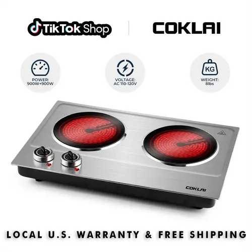 COKLAI Dual Control Ceramic Electric Hot Plate - Stainless Steel Portable Induction Cooktop, Multi-Function, Energy-Saving, Adjustable Temperature, Easy-to-Clean Household Kitchen Appliance for Kitchens & Camping,SummerFinds