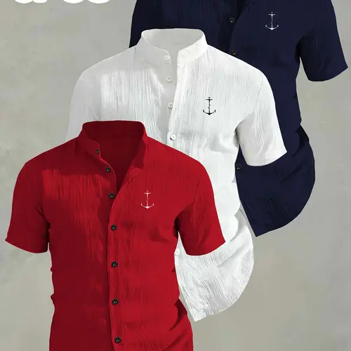 3-Pack Men's Casual Summer Short Sleeve Print Shirts, Breathable Collar Button-Up Wear for Beach and Pool