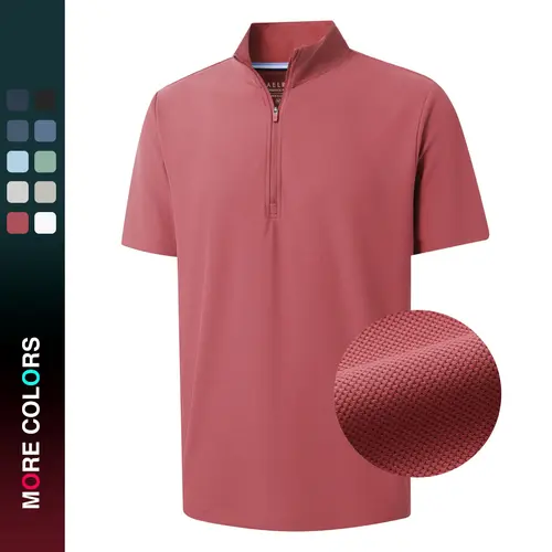 MAELREG Men's Waffle Texture Quarter Zip Golf Shirt – Dry Fit Performance Polo Short Sleeve