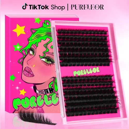 PURELEOR Cluster Lashes Beauty Products, 50D-150D Volume Individual D Curl Eyelash Extensions, 10-16mm Mixed Length False Lashes for Daily & Party Makeup
