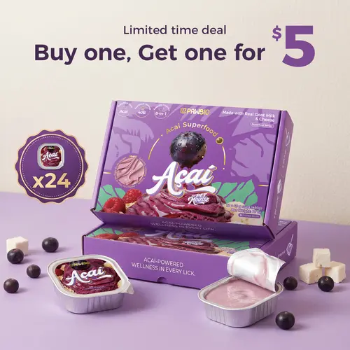 Acai Superfood Mousse, Digestive Support Pet Treats 12 Cups - Tasty Goat Cheese Flavor