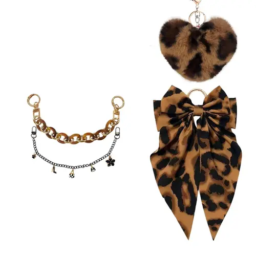 Bogg Bag Beach Bag Accessory Set, Trendy Leopard Print/pure Color Bow Heart Pom-Pom Decoration, DIY Personalized Bag Accessories Kit, Bag Charms For Handbags, Charms For Purses, Girly Purse Accessories, Fashion Bag Charms