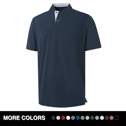 MAELREG Men's Collarless Golf Shirts Dry Fit Moisture Wicking Henley Polo Shirt Short Sleeve Athletic Tennis Casual Top