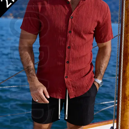2pcs Summer Casual Men's Shirt and Shorts Set, Lightweight Breathable Button-Up Shirt, Perfect for Beach & Pool Parties
