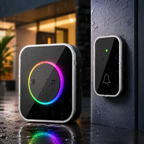 Wireless WiFi Home Security Doorbell Alternative, Smart Chime Kit with 1000Ft Long Range, Waterproof Easy-Install Device, 45 Chimes, Adjustable Volume, Colorful LED, Black Office Essential, Wireless Wifi Doorbell