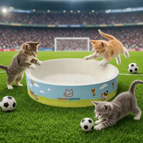 FANJUN-AMTECH 2-in-1 Versatile Round Cardboard Cat Scratching Nest Bed - Premium High-Hardness Scratching Posts for Small to Large Indoor Kitty, Classic & Cartoon Styles for Sports Play & Sleeping, TiktokShopSummerSale