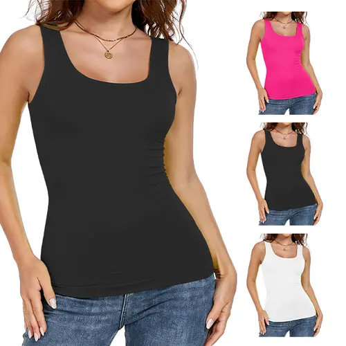 Women's Seamless Square Neck Elastane Tank Top - Breathable Fabric, Flattering Fit, Shapewear with Belly Control Compression, Abdominal Firming Slimming Camisole, Tank Tops