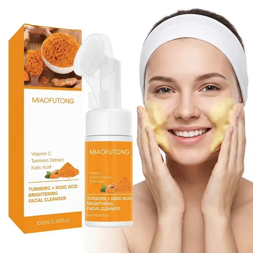 Turmeric & Kojic Acid Foaming Cleansing Mousse - 100ml Chemical-Free Facial Cleanser Bottle, Deep Cleansing Face Wash, Moisturizer for Adults, Hydrates, Soothes Oily Skin, Brightens Even Tone