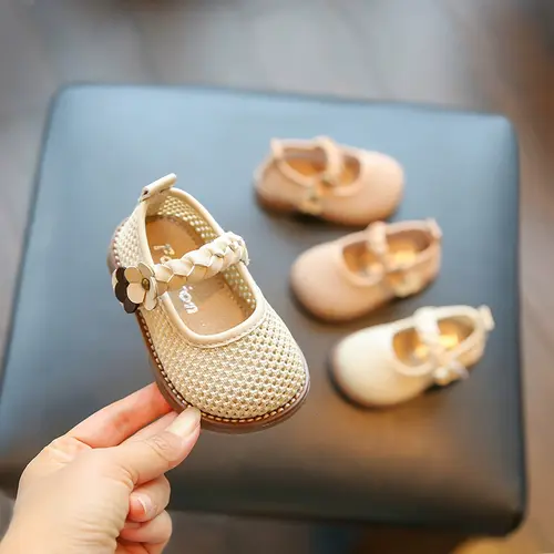 Toddler Baby Girl Mary Jane Toddler Flats - Round Toe, Floral Decor, Breathable Knit, Soft Non-slip First Walkers, All-match Princess Footwear Fashion for 0-6 Years, All Seasons Daily & Special Occasions