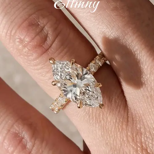 Effinny Marquise Cut 5.5ct 14K Gold Plated Engagement Ring, Luxury Fashion Design CZ Promise Ring, Travel- friendly Women's Jewelry for Daily Wear