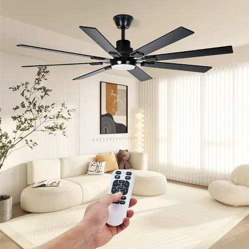 72" Large Ceiling Fan with LED Light and Remote, 8-Blade Modern Ceiling Fan with 6-Speed Reversible Quiet DC Motor, 3CCT Dimmable Lighting & App Control, Indoor Covered Outdoor Ceiling Fan for Living Room Bedroom Patio