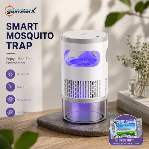 Gainstarx Indoor Insect Trap with Bait Included Light and Suction Non Zapper Flying Bug Catcher for Mosquitoes Fruit Flies Gnats and Moths Home Use, Mosquito Trap Lamp, Anti-Mosquito Electronic Mosquito Killers