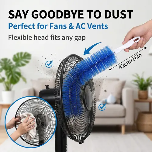 High-Quality Plastic Bendable Fan Cleaner Brush - Reusable Flexible Household Cleaning Tool Dusters/Duster Heads, Washable Soft Bristle Wipe, Lightweight No-Disassembly Safe Insulated Tip Crevice Brush for Ceiling Fans, Air Vents