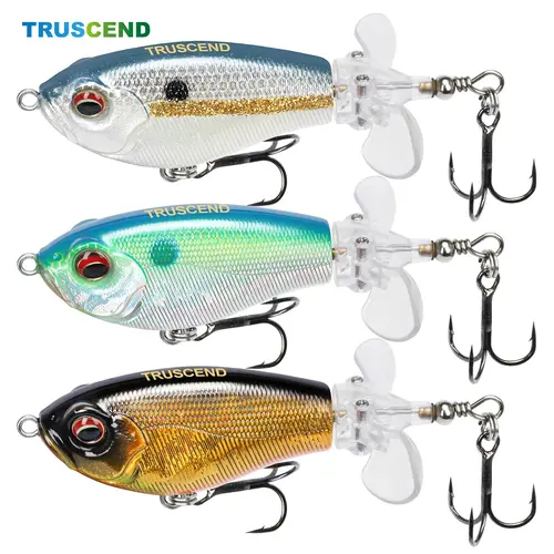 TRUSCEND Popobait Topwater Plopper Fishing Lure, 3in 1/2oz ABS Plastic Artificial Lure with a Double-Blade Tail for Exceptional Casting Distance and Gurgling Sound, Corrosion-Resistant BKK Hooks for Bass and Pike, Artificial Lures, Fishing Supplies, Balan
