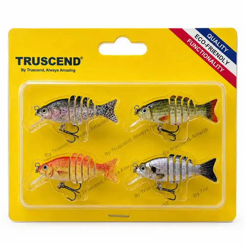 TRUSCEND 6-Segment 2-Inch ABS Plastic Mini Size Rattle Tail Micro Swim Lures - Flexible Action, Built-In Rattle, Realistic Eyes, Pearl Powder Coating for Fresh/Salt Water Spin Casting (Bass Fishing, Snack Size), Rattle Tail Lures, Miniature Minnow Lures