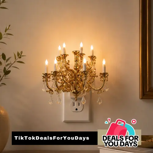 [Ideal Gift] DORESSHOP Vintage Mini Chandelier Night Light with Dusk to Dawn Sensor, Adjustable Brightness, Warm White Plug-in Wall Light for Bedroom, Bathroom, Hallway & Home Decor
