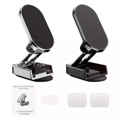 2pcs Alloy 360° Rotatable Magnetic Car Phone Mount, Foldable Vehicle Phone Holder, Magnetic Phone Mount