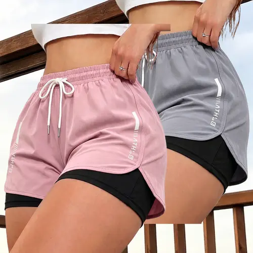 2PCS women’s casual athletic shorts with built-in lining, drawstring design, and elastic waistband — suitable for outdoor sports, fitness, running, and everyday wear; women’s shorts, athletic shorts, womenswear — a gift for her, summer vibe