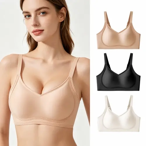 Women's Wireless Push Up Bra Adjustable – Jelly Lift Shape, Full Coverage, No-Poke Wire-Free, Seamless T-Shirt Bra with Fleece Support – Everyday Womenswear
