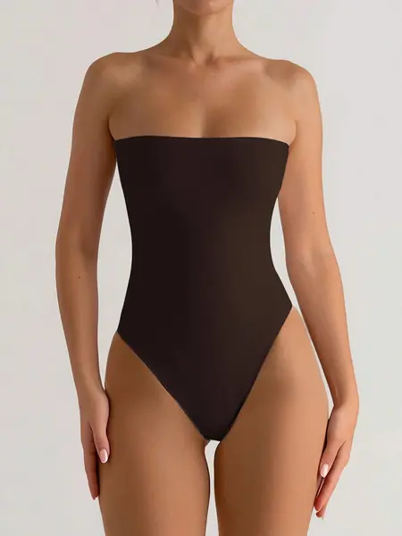 High Elasticity Slim Fit Sleeveless Strapless Bodysuit, Stretchy Bodysuit, Casual Basic Minimalist Inner Layer Bodysuit, Comfortable Wear