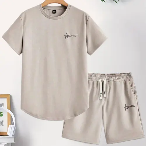 Boys’ Summer Short Sleeve Set – Stylish breathable crew-neck short-sleeve T-shirt top + shorts; trendy, cool sporty casual everyday wear