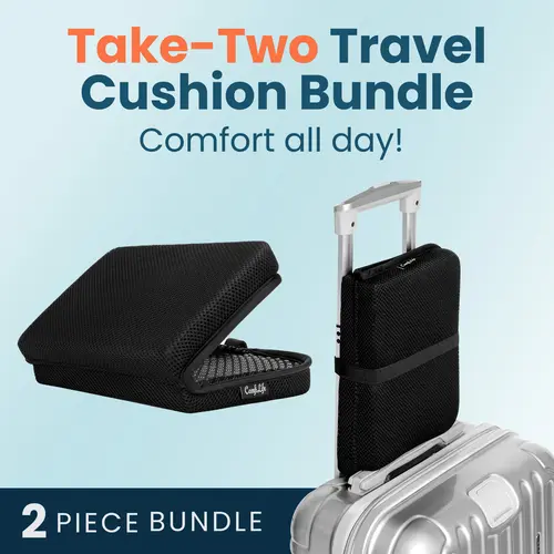 ComfiLife 2-Pack Ergo-Gel Travel Seat Cushion Set - Innovative Gel Technology, Mesh, Flat, Anti-Slip Bottom, Cooling Grid, Foldable Compact, Breathable, Pressure Relief, All-Seasons Airplane & Outdoor Textile Cushion Accessory