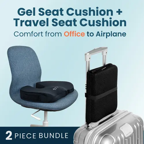 ComfiLife 2-in-1 Comfort Bundle - Foldable Ergo Travel Seat & Memory Foam Support Items with Body-hug Gel Fit, Adapts to Body Shape, Enhances Seating Experience for Adults, Travel Use, Gel-Enhanced