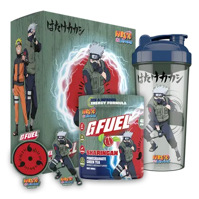 G FUEL Energy Formula | Sharingan Collector's Box | Pomegranate Green Tea | Collectible Box and Custom 24oz Custom Tall Plastic Shaker Cup
