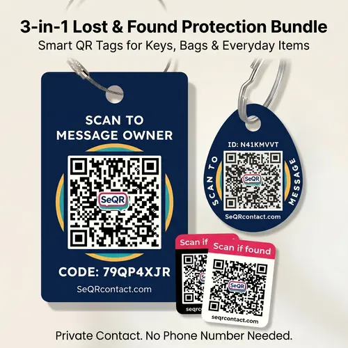 3-in-1 Travel Protection Bundle | 10-Piece Kit with Private Recovery System | 2 Smart Luggage Tags, 2 Keychain Tags & 6 Lost Item Labels