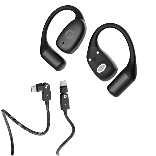 Raycon Essential Open Earbuds & Magic Spin Cable Exclusive TikTok Bundle Pack - Bluetooth Headphones with USB-C Adapter, Headset for Audios & Game Console Portable Audio Accessory
