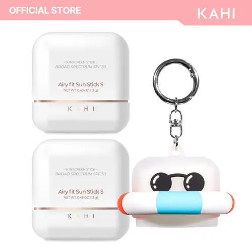KAHI Official 2-Pack Triple Functional Broad Spectrum Facial Sunscreen Stick (0.49 oz) with Tube Keychain - Waterproof, Sweatproof, Sandproof, Ultra-Lightweight, Non-Greasy - Cosmax Korean Skincare, Chemical Free Sunscreen for Face, Adults