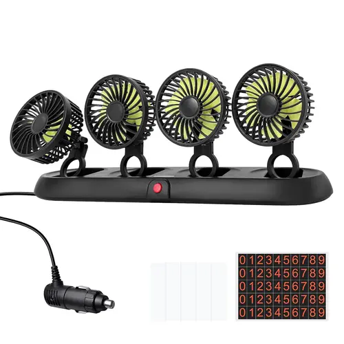 Portable 4-Head Car Cooling Fan - 3-Speed Adjustable, 360° Rotating, Cigarette Lighter Plug, Powerful Airflow for Vehicles, RVs, and SUVs
