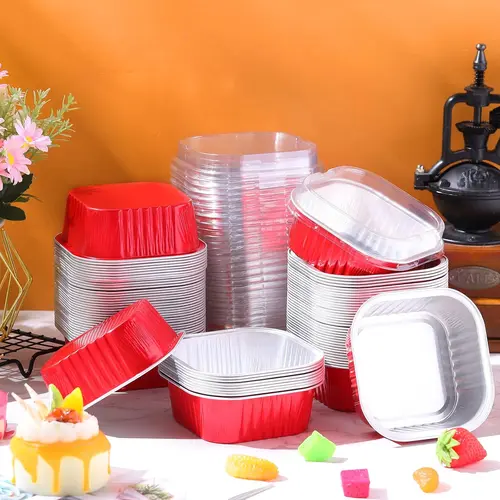 Disposable Aluminum Foil Mini Cake Pans with Transparent Lids - 10oz, 4"x4" Square, Oven-Safe Baking Cups for Mom, Birthday Festivities (30 Pcs)