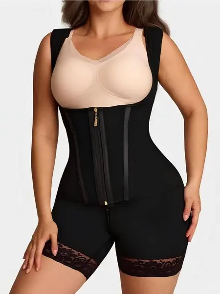 LUXSEREN Women's Solid Sculpting Shapewear Bodysuit, Open-Bust Tummy Control Shaper with Zipper Closure, Butt Lift, and Compressive Fit