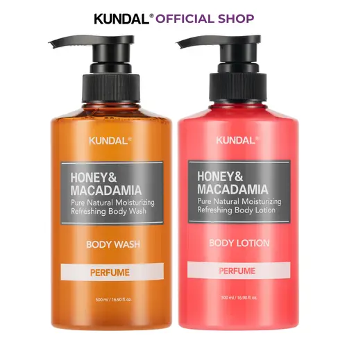 [KUNDAL] Honey & Macadamia Moisturizing Body Wash & Lotion Set for Normal to Dry Skin, Aloe, Niacinamide & Fragrance Care