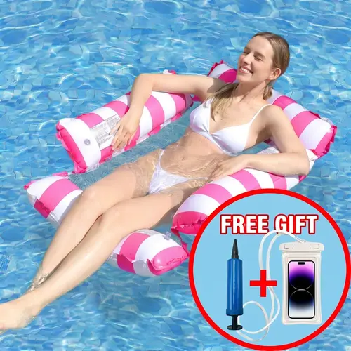 Summer Vibes Pool Float Hammock, Inflatable Water Lounge Chair with Free Pump & Phone Case  4-in-1 Floating Chair for Adults, Portable Pool Floatie for Summer Beach, Lake & Swimming Pool