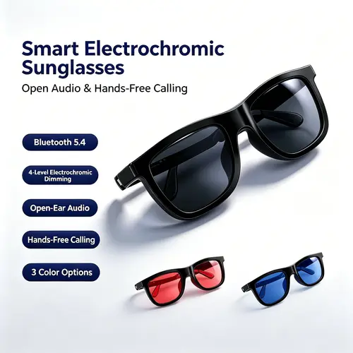 2026 Smart Audio Glasses with Electrochromic Lenses, Adjustable Tint Sunglasses for Driving,Travel,Daily Use,Open Ear Bluetooth 5.4,Premium Tech Gadget Gift for Men Women fathersdaygift,back to school,back to school haul