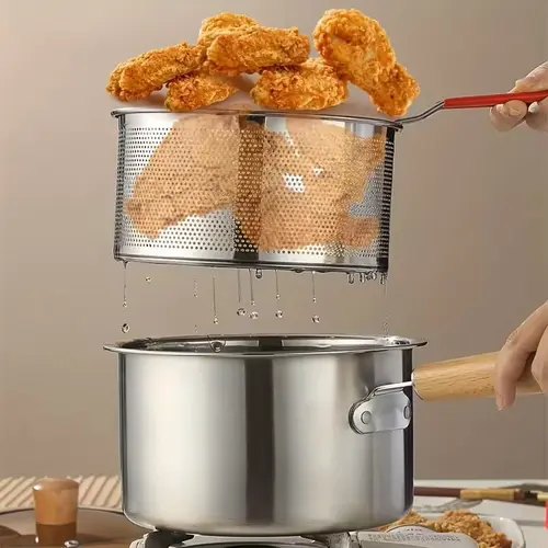 Deep Fryer Pot 304 Stainless Steel Frying Pan with Basket And Handle, Japanese Tempura Deep Fryer Pan, Suitable for Frying Fish, Shrimp, Chicken, And French Fries