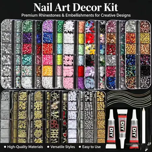 13 Box Alloy Cross Heart Resin Flower DIY Kit, Includes Glue Tweezers, Complete Set, Multiple Styles, Nail Art Rhinestones, Flatback Crystals, with Adhesive Glue, Diamond Painting, Tools and Adhesive Included, Nail Art Supplies, Nail Decoration Supplies