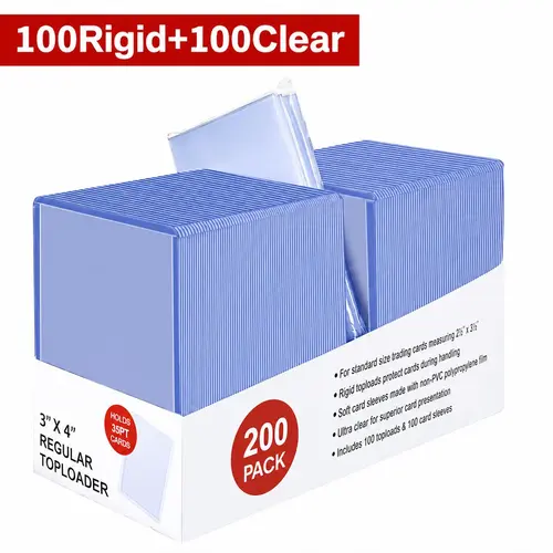 200 Pack Card Sleeves Hard Plastic, 3"X4" Pokémon Cards Protectors Plastic, Premium Card Holder for Trading Cards Sports Baseball Football Game  (100 Rigid + 100 Clear)